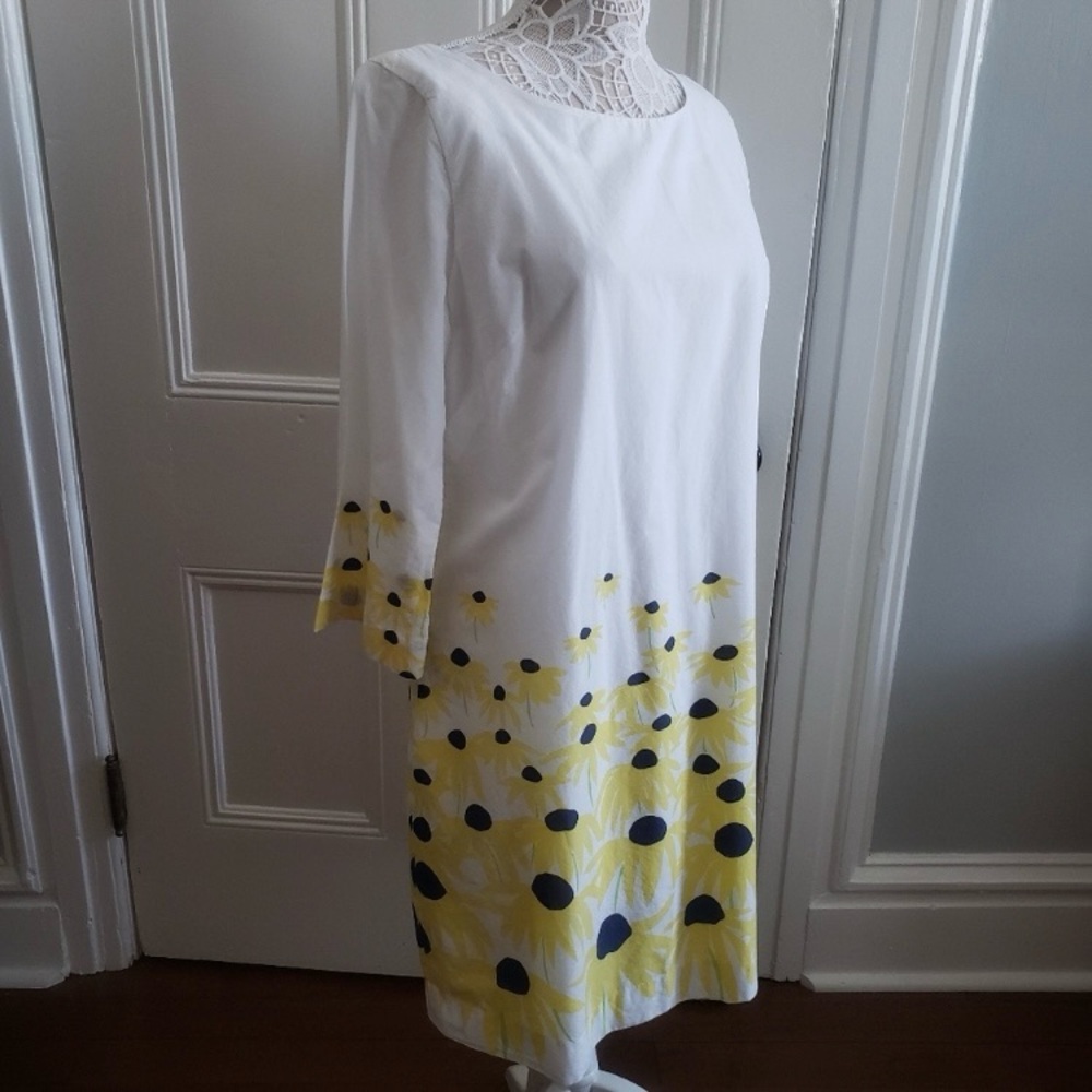 Vintage Lilly Pulitzer Daisy Shift Dress 12 3/4 Sleeves White Sunflowers 🌻 🌼 - Picture 5 of 12